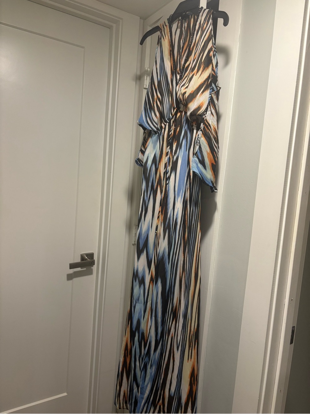 Allen B. by Allen Schwartz Blue, Tan & Black Abstract Maxi Dress
